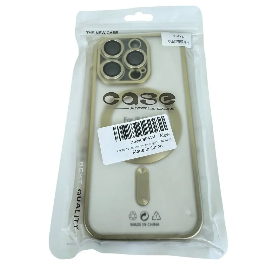 New iPhone 15 Pro Gold Jelly Case Screen Protector Waterproof Bag Phone Case